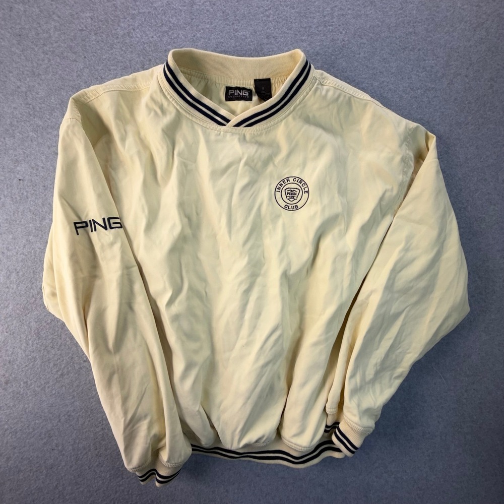 PING Collection Mens Small V-Neck Golf Windshirt Pale Yellow Inner Circle Club